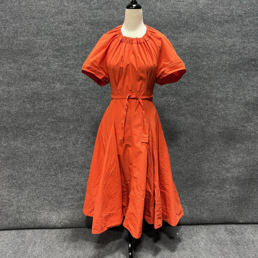 3.1 Phillip Lim Dress Womens 2 Orange Ladybug Poplin Puff Sleeve Fit Flare Midi